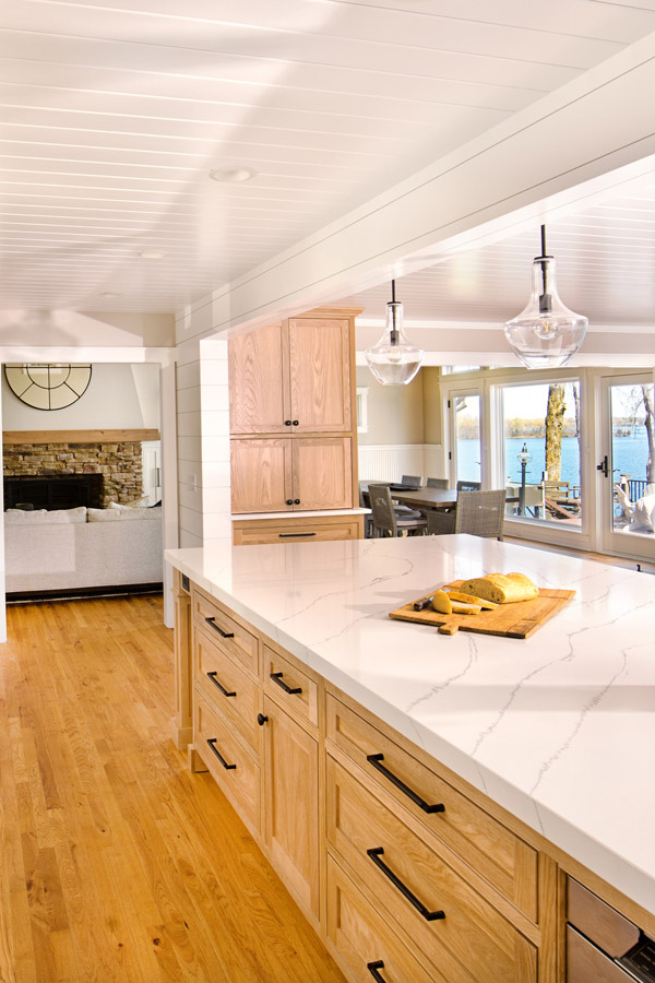 Remodeled kitchen with a large island and custom cabinetry
